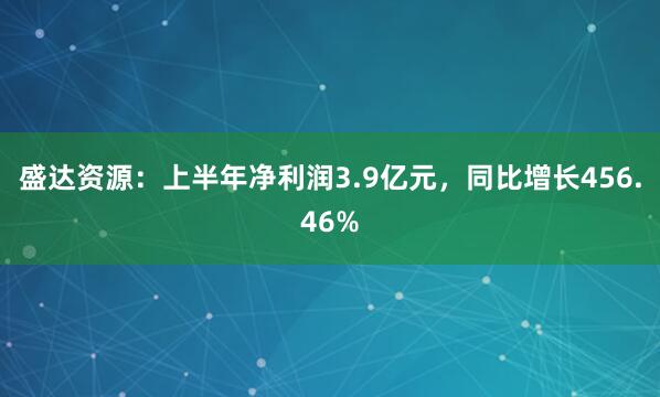 盛达资源：上半年净利润3.9亿元，同比增长456.46%