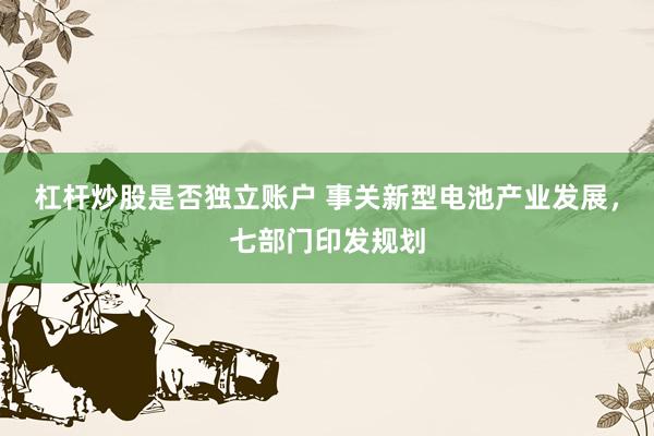 杠杆炒股是否独立账户 事关新型电池产业发展，七部门印发规划